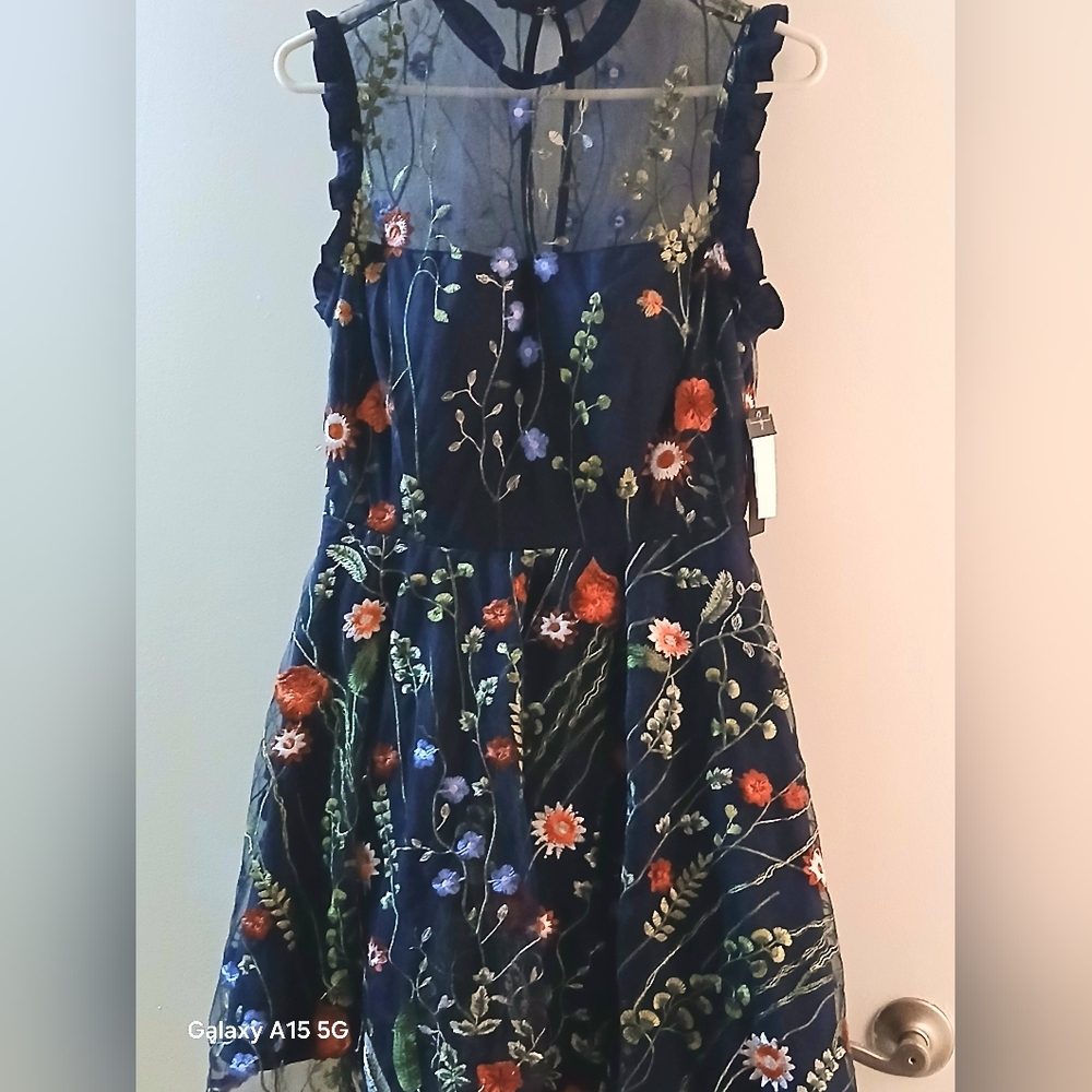 City Studio Juniors Navy Floral Embroidered Mini Dress, Size 11